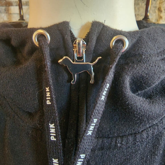 PINK Hoodie with Lettering, Attached Hood, Side Snaps Long Sleeves Size XS - Picture 4 of 11